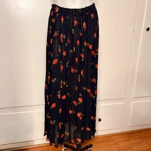 Vintage 90s Black Rayon Rose Print Maxi Skirt India